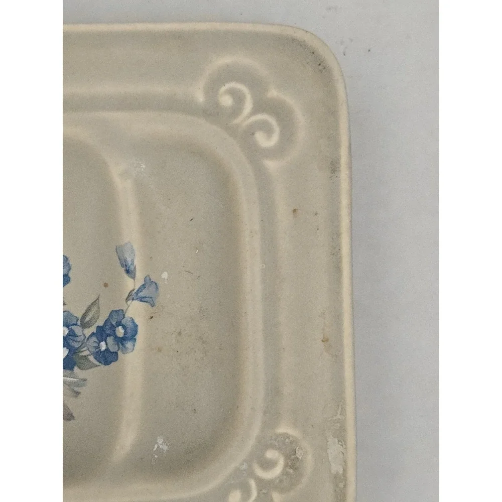 Vtg Treasure Craft Soap Dish Blue White Flowers Made In USA Cottage Core